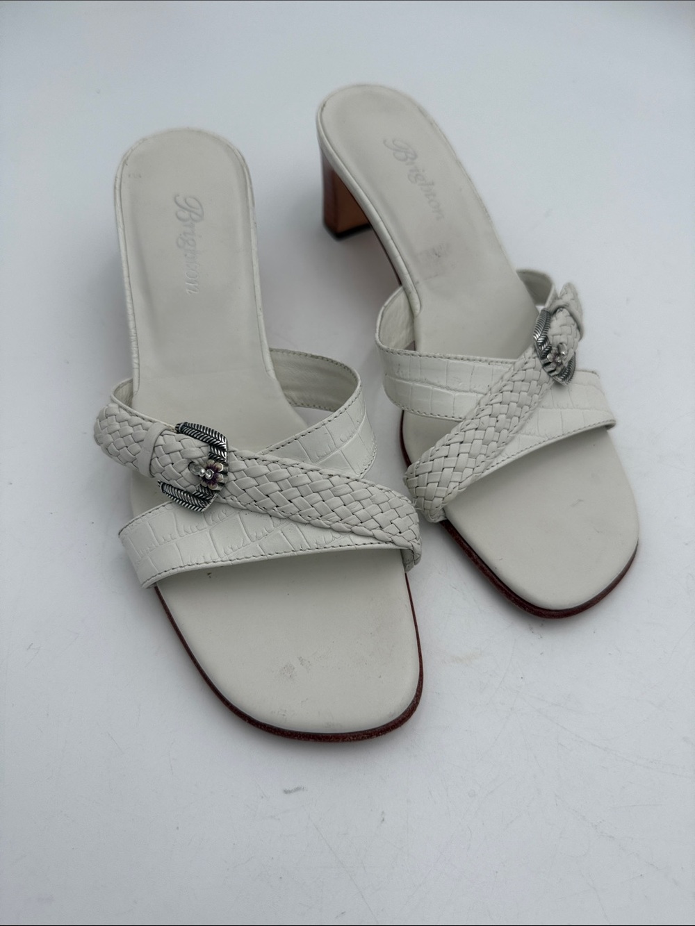 Vintage Brighton White Braided Strap Slide Heels women 6.5M y2k party retro